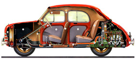Renault 4 CV (1955) - Schnittzeichnung - die einfache Technik transparenz gemacht
