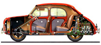 Renault 4 CV (1955) - Schnittzeichnung - die einfache Technik transparenz gemacht