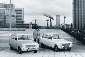 Renault 6 (1971) – zusammen mit einem besser ausgestatteten R 6 TL inmitten vieler Pariser Baukräne