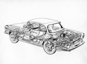 Renault Caravelle (1962) - Durchsichtszeichnung erlaubt einen Einblick in die Heckmotor-Technik (1962)