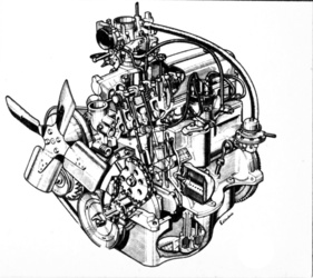 Renault Caravelle (1962) - der neue Motor, ähnlich aufgebaut wie der Ventoux, aber mit fünffachgelagerter Kurbelwelle