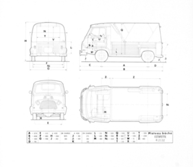 Renault Estafette Plateau bâché (1964) – Ansichten und Abmessungen