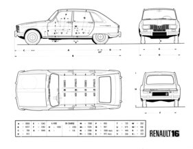 Renault R16 (1972) - Abmessungen des Modelljahres 1972