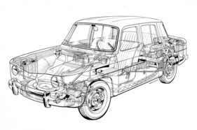Renault R8 Major (1964) - Durchsichtszeichnung des heckmotorisierten R8 (1964)