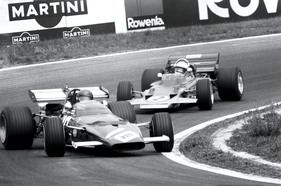 Ring-Alarm - Jacky Ickx auf Ferrari vor Jochen Rindt auf Lotus 72 - Grosser Preis von Deutschland Hockenheim 1970 Ring-Alarm - Jacky Ickx auf Ferrari vor Jochen Rindt auf Lotus 72 - Grosser Preis von Deutschland Hockenheim 1970