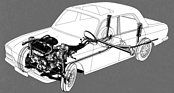 Röntgenblick auf das Trieb- und Fahrwerk des Peugeot 304.