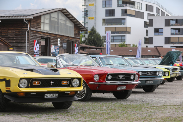 Rollentausch: Beim '66er und '67er GT sitzen Nebelscheinwerfer im Kühlergrill, beim '71er Mach 1 das Standlicht - 8. Mustang & Shelby Meeting 2024