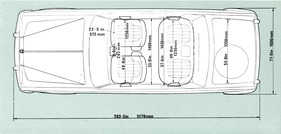 Rolls-Royce Silver Shadow (1968) - Abmessungen, Sicht von oben - aus einem Verkaufsprospekt