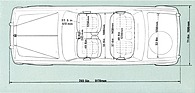 Rolls-Royce Silver Shadow (1968) - Abmessungen, Sicht von oben - aus einem Verkaufsprospekt
