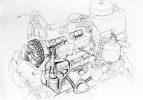 Rover 2000 (1963) - Technische Skizze - Ventiltrieb des Zweiliters