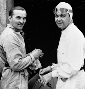 Rudolf Caracciola und Hermann Lang anlässlich des GP von Deutschland auf dem Nürburgring am 25.7.1937