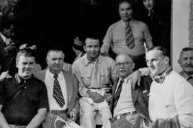 Rudolf Uhlenhaut, Alfred Neubauer, Rudolf Caracciola, Max Wagner, Hermann Lang und Dietrich - Grosser Preis von Tripolis (1939)