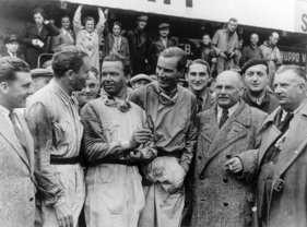 Rudolf Uhlenhaut, Manfred von Brauchitsch, Rudolf Caracciola, Rechard Seaman, Max Sailer und Alfred Neubauer - GP der Schweiz (1937)
