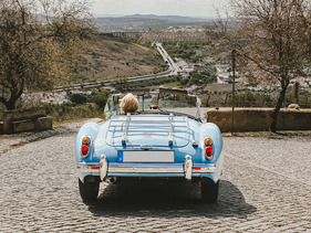 Rückfahrt vom Forte da Graca mit Blick auf Aquädukt - Vintage Tour Alentejo