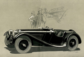 SS Jaguar 100 2 1/2 Litre (1936) – zeitgenössische Illustration von ausgesprochener Eleganz