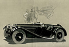 SS Jaguar 100 2 1/2 Litre (1936) – zeitgenössische Illustration von ausgesprochener Eleganz