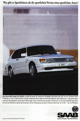 Saab 900 Turbo 16S Aero (1988) - Werbung für den schnellen Turbo-Reisewagen im Jahr 1988