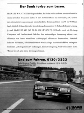 Saab 900 Turbo (1985) - Werbung - zum Lesen und zum Fahren