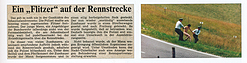 Schauinsland - Zeitungsausschnitt vom "Flitzer" auf der Rennstrecke (© Daniel Reinhard, 1974) Schauinsland - Zeitungsausschnitt vom "Flitzer" auf der Rennstrecke (© Daniel Reinhard, 1974)