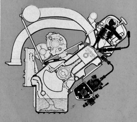 Schnittzeichnung des Motors - Mercedes 300 SL (1956) Schnittzeichnung des Motors - Mercedes 300 SL (1956)