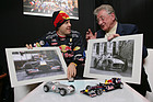 Sebastian Vettel and Hans Herrmann and their racing cars