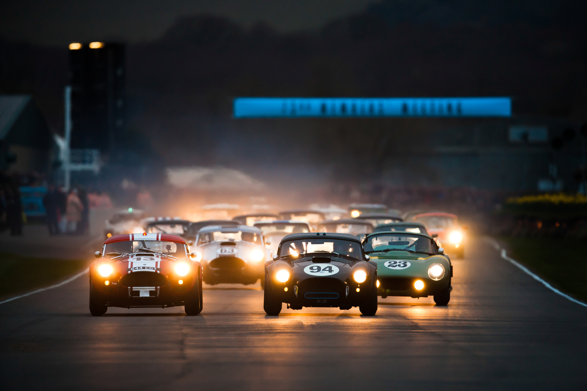 Sensational night-time atmosphere at the start of the Graham Hill Trophy at the 73rd Members Meeting at Goodwood 2015