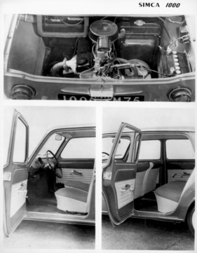 Simca 1000 (1962) - der Motor ist für Mechanikerhände genauso gut zugänglich wie das Interieur für die Passagiere