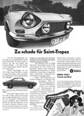 Simca 1200 S Coupé (1969) - Werbung - Zu schade für Saint-Tropez