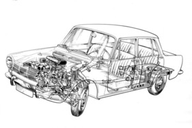 Simca 1300 (1963) - Röntenblick durch den 1300 (Durchsichtszeichnung)