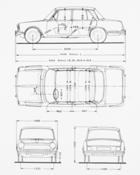 Simca 1300 (1966) - Abmessungen (1966)