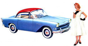 Simca Aronde Plein Ciel (1956) - der Kühlergrill hatte am Anfang noch kein Wabengitter - Abbildung im Prospekt von 1956