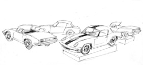 Skizze Lotus-Stand - Genfer Automobilsalon 1965