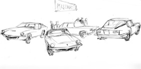 Skizze Maserati-Stand - Genfer Automobilsalon 1965