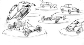 Skizze Volkswagen-Stand - Genfer Automobilsalon 1965