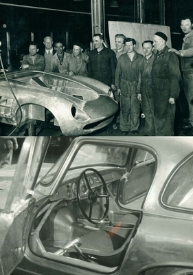 Bild Škoda 1100 OHC Coupé (1960) – Jaroslav Kindls Entwurf wurde zunächst aus Holz realisiert. Es fanden auch Serienteile wie das Lenkrad aus dem Popular Verwendung.