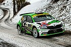 Bild: Škoda Fabia Rally2 evo (2021) – zu sehen an der letztjährigen Rallye Monte Carlo, pilotiert von Europameister Andreas Mikkelsen