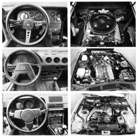 Sportwagen im Vergleich - Alpine-Renault A 310, Datsun 280 ZX und Porsche 924 Turbo - Armaturenbretter und Motoräume im Vergleich