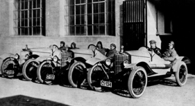 Steyr (1924) - Steyrs Targa-Florio-Team - Hansal, Rützler, Brilli Peri (v. l. n. r.)