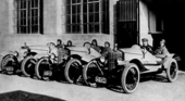 Steyr (1924) - Steyrs Targa-Florio-Team - Hansal, Rützler, Brilli Peri (v. l. n. r.)