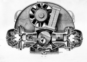 Blick in Längsrichtung durch den Motor. Hier sind die Querstromköpfe gut zu sehen.