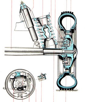 Schnittzeichnung der Hinterradaufhängung