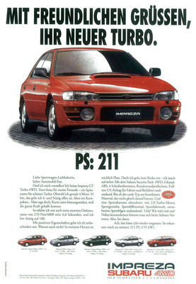 Subaru Impreza GT Turbo (1994) - Werbung - PS 211 PS (1994)