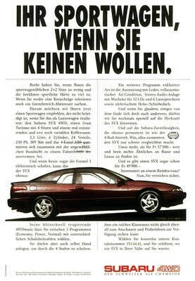 Subaru SVX (1992) - Werbung in der Schweiz