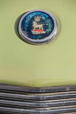 Sunbeam Alpine GT (1970) – Reichlich verwittert, aber noch zu erkennen: Auf der Motorhaube thront das Sunbeam-Emblem aus den Dreissigern