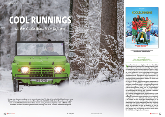 SwissClassics Revue 95-1/2023 - Bericht Cool Runnings - Mit dem Citroen Mehari in den Tiefschnee