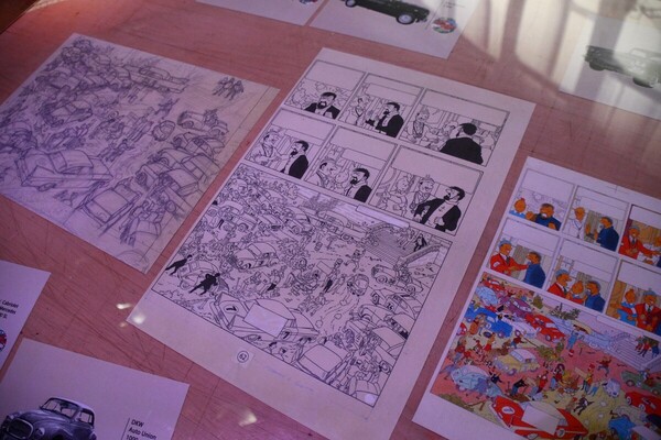 Tafel "Kohle am Bord" – Tim und Struppi-Ausstellung – Musée National de l'Automobile Mulhouse