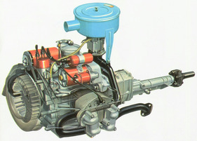 Toyopet Publica (1962) – luftgekühler Zweizylinder von 700 cm3 mit Querstromköpfen und halbkugeligen Brennräumen Toyopet Publica (1962) – luftgekühler Zweizylinder von 700 cm3 mit Querstromköpfen und halbkugeligen Brennräumen