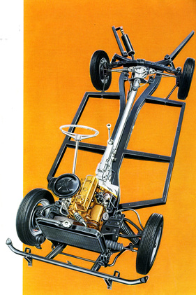 Ein Blick auf das massive Chassis des kompakten Mittelklassewagens.