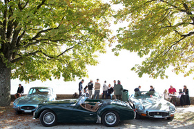 Triumph TR3 - zwischen zwei Jaguar E-Type - Swiss Classic British Car Meeting Morges 2017