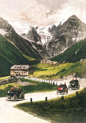 Und noch eine Impression des ersten Automobilrennens am Stilfser Joch als Postkartenmotiv: Zwei Daimler sowie den Benz vor der Familie Ortler-Thönis "Gasthof zur Schönen Aussicht". Und noch eine Impression des ersten Automobilrennens am Stilfser Joch als Postkartenmotiv: Zwei Daimler sowie den Benz vor der Familie Ortler-Thönis "Gasthof zur Schönen Aussicht".